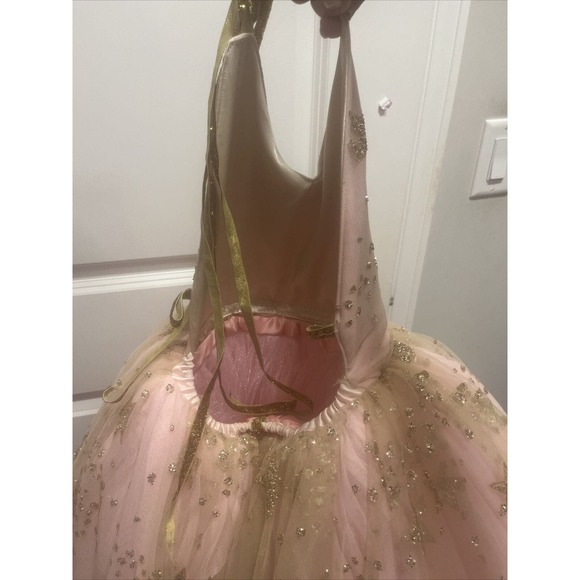 girls couture dress light pink with gold star accents flexible size - Picture 4 of 4